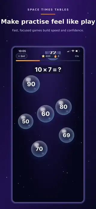 Space Times Tables mini game for fast multiplication practice